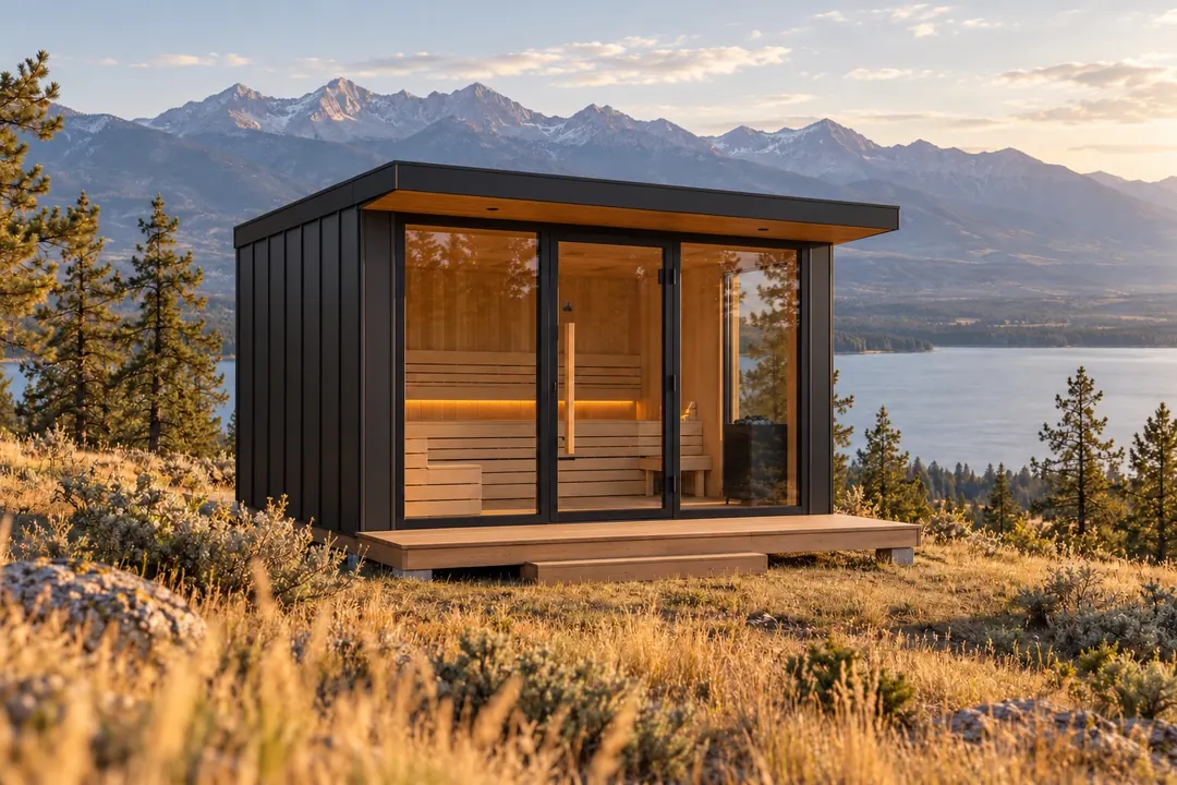 Edgewater sauna in black steel
